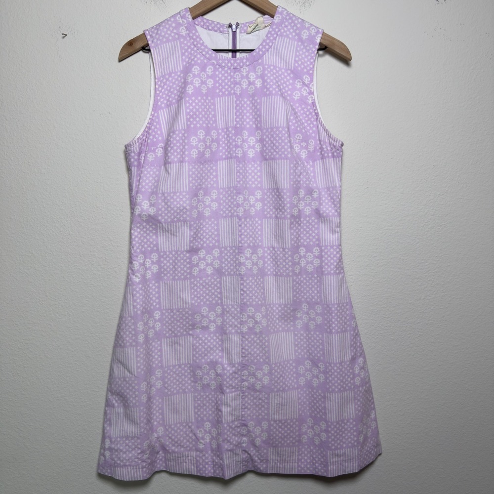 Julia Amory Women 100% Cotton Mini Dress Large Purple Patchwork Block Print